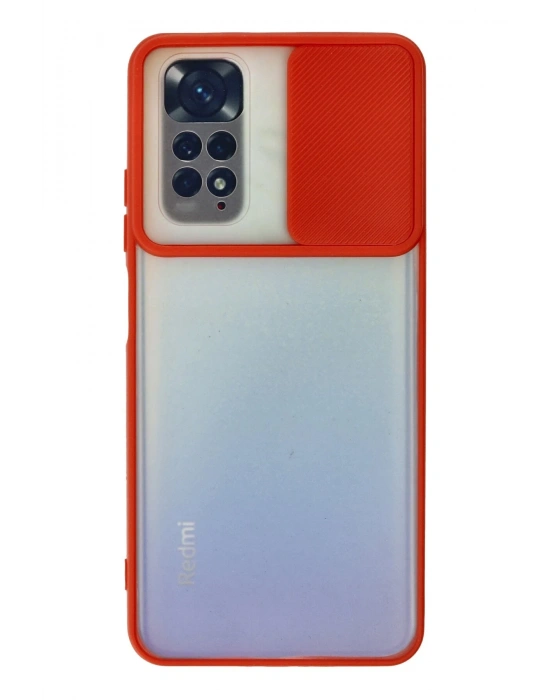 Newface Xiaomi Redmi Note 11 Kılıf Palm Buzlu Kamera Sürgülü Silikon - Kırmızı