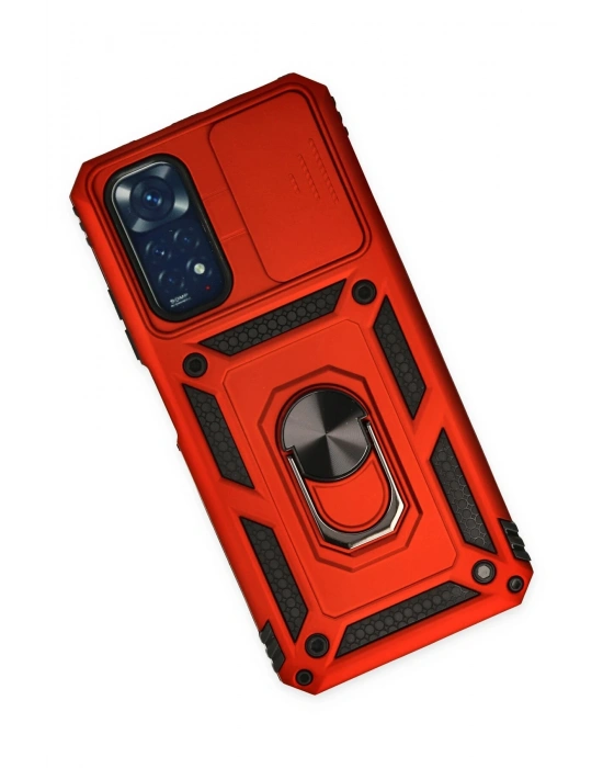 Newface Xiaomi Redmi Note 11 Kılıf Pars Lens Yüzüklü Silikon - Kırmızı