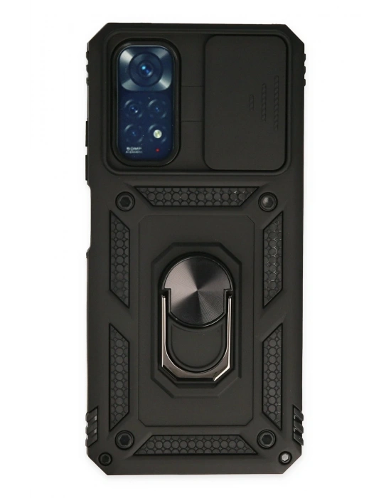 Newface Xiaomi Redmi Note 11 Kılıf Pars Lens Yüzüklü Silikon - Siyah