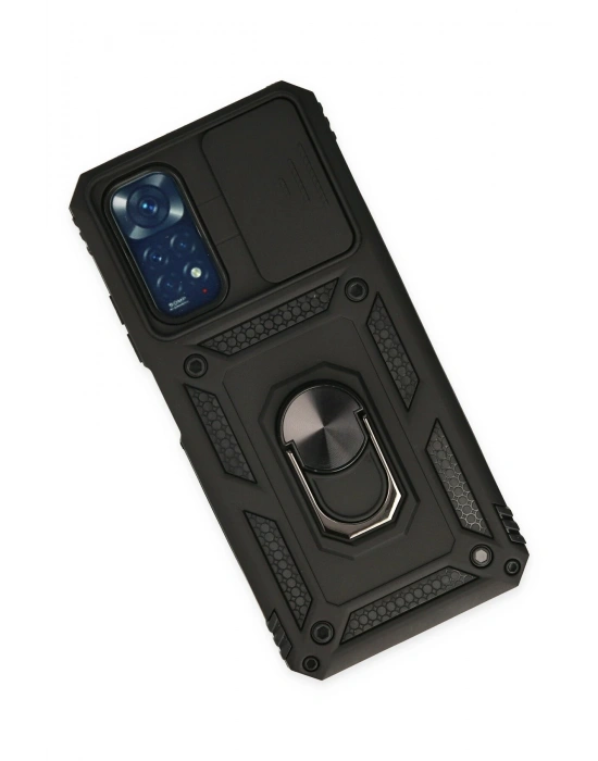 Newface Xiaomi Redmi Note 11 Kılıf Pars Lens Yüzüklü Silikon - Siyah