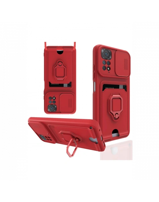 Newface Xiaomi Redmi Note 11 Kılıf Zuma Kartvizitli Yüzüklü Silikon - Kırmızı