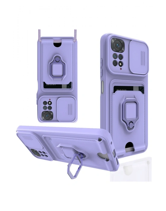 Newface Xiaomi Redmi Note 11 Kılıf Zuma Kartvizitli Yüzüklü Silikon - Lila