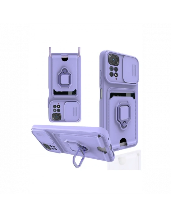 Newface Xiaomi Redmi Note 11 Kılıf Zuma Kartvizitli Yüzüklü Silikon - Lila