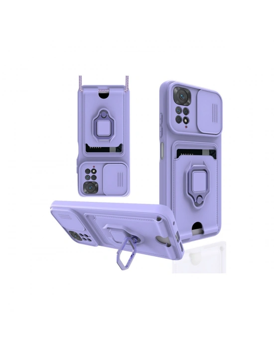 Newface Xiaomi Redmi Note 11 Kılıf Zuma Kartvizitli Yüzüklü Silikon - Lila