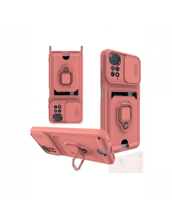 Newface Xiaomi Redmi Note 11 Kılıf Zuma Kartvizitli Yüzüklü Silikon - Pembe