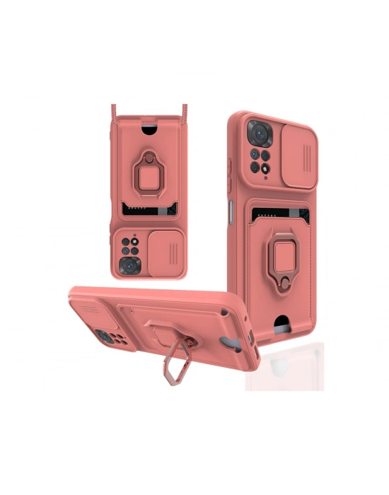 Newface Xiaomi Redmi Note 11 Kılıf Zuma Kartvizitli Yüzüklü Silikon - Pembe