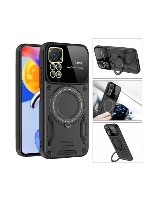 Newface Xiaomi Redmi Note 11 Pro Kılıf Joy Lens Standlı Kapak - Kırmızı