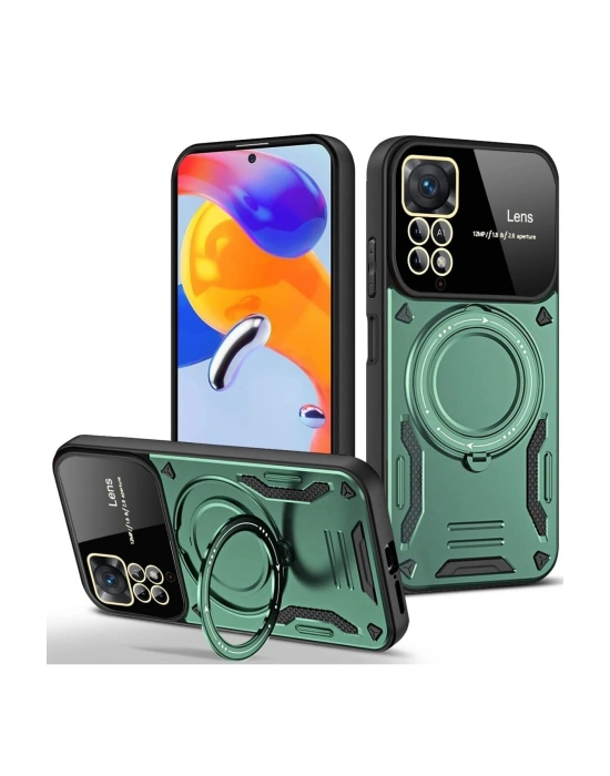 Newface Xiaomi Redmi Note 11 Pro Kılıf Joy Lens Standlı Kapak - Koyu Yeşil