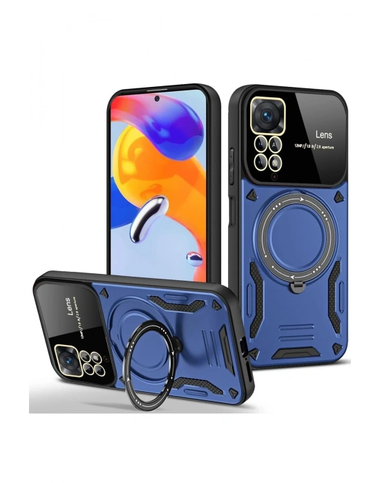 Newface Xiaomi Redmi Note 11 Pro Kılıf Joy Lens Standlı Kapak - Lacivert