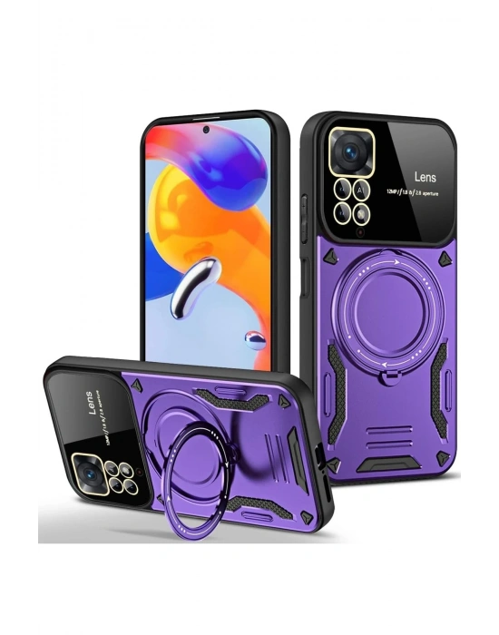 Newface Xiaomi Redmi Note 11 Pro Kılıf Joy Lens Standlı Kapak - Mor