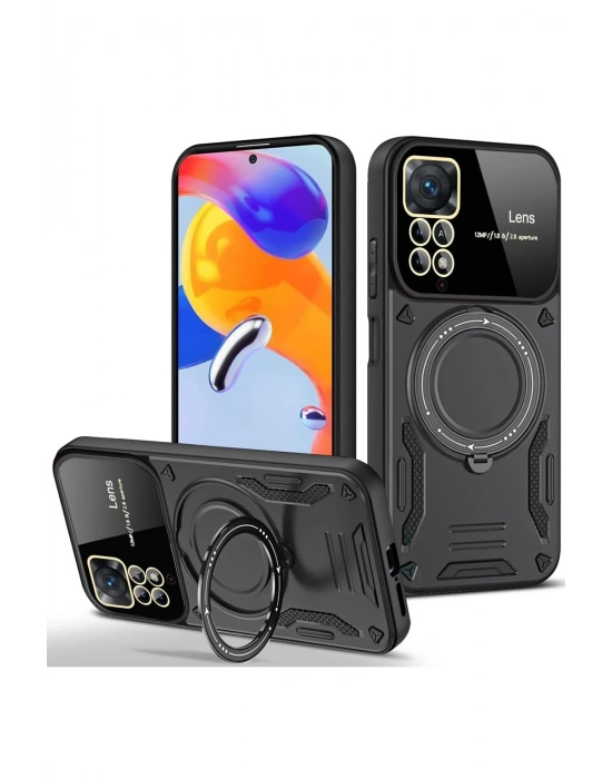 Newface Xiaomi Redmi Note 11 Pro Kılıf Joy Lens Standlı Kapak - Siyah