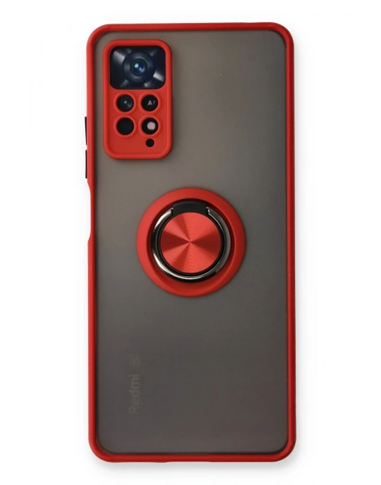 Newface Xiaomi Redmi Note 11 Pro Kılıf Montreal Yüzüklü Silikon Kapak - Kırmızı