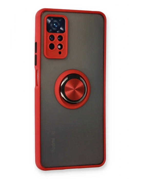 Newface Xiaomi Redmi Note 11 Pro Kılıf Montreal Yüzüklü Silikon Kapak - Kırmızı