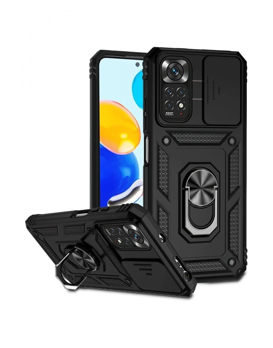 Newface Xiaomi Redmi Note 11 Pro Kılıf Pars Lens Yüzüklü Silikon - Siyah