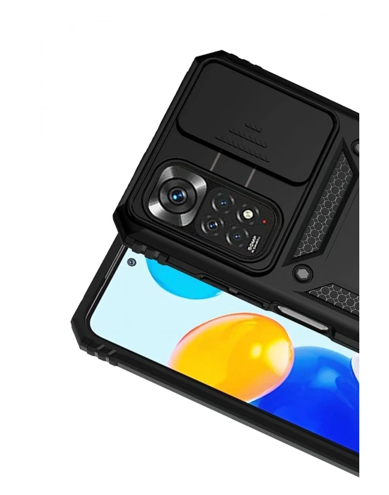 Newface Xiaomi Redmi Note 11 Pro Kılıf Pars Lens Yüzüklü Silikon - Siyah