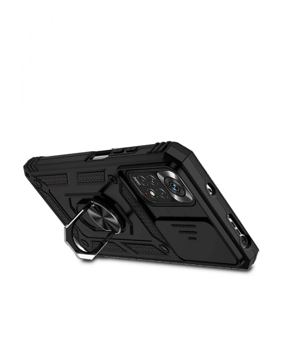 Newface Xiaomi Redmi Note 11 Pro Kılıf Pars Lens Yüzüklü Silikon - Siyah