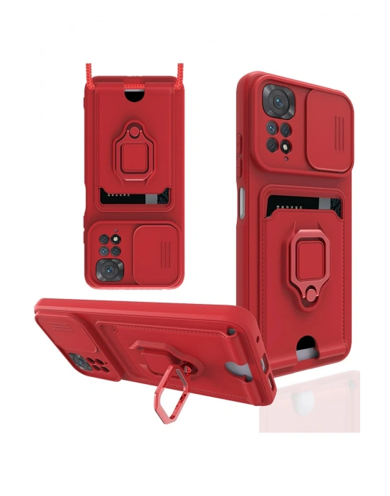 Newface Xiaomi Redmi Note 11 Pro Kılıf Zuma Kartvizitli Yüzüklü Silikon - Kırmızı