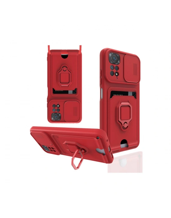 Newface Xiaomi Redmi Note 11 Pro Kılıf Zuma Kartvizitli Yüzüklü Silikon - Kırmızı