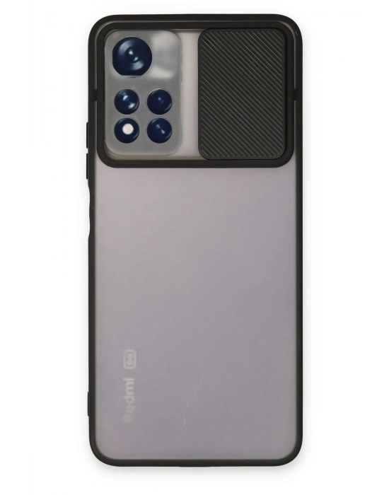 Newface Xiaomi Redmi Note 11T Kılıf Palm Buzlu Kamera Sürgülü Silikon - Siyah