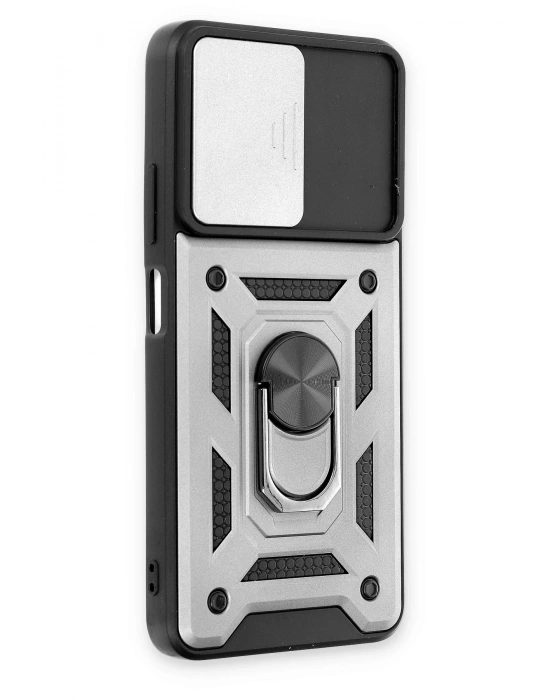 Newface Xiaomi Redmi Note 11T Kılıf Pars Lens Yüzüklü Silikon - Gümüş