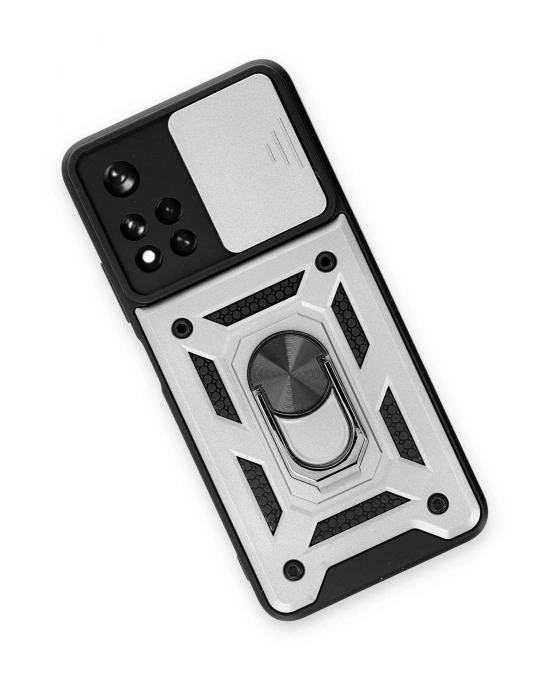 Newface Xiaomi Redmi Note 11T Kılıf Pars Lens Yüzüklü Silikon - Gümüş