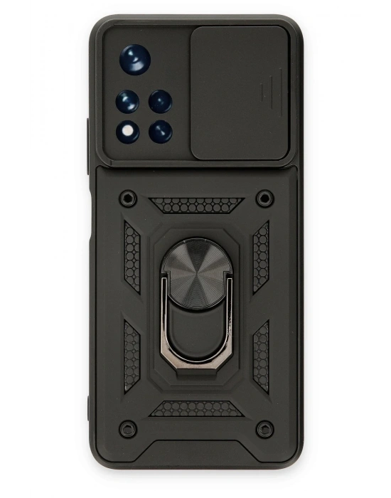 Newface Xiaomi Redmi Note 11T Kılıf Pars Lens Yüzüklü Silikon - Siyah