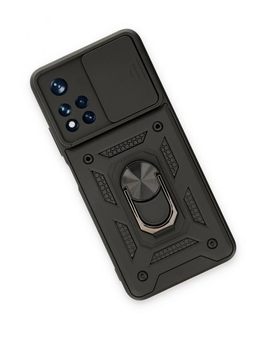 Newface Xiaomi Redmi Note 11T Kılıf Pars Lens Yüzüklü Silikon - Siyah