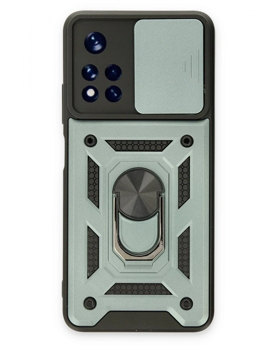 Newface Xiaomi Redmi Note 11T Kılıf Pars Lens Yüzüklü Silikon - Yeşil