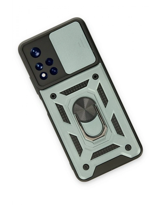 Newface Xiaomi Redmi Note 11T Kılıf Pars Lens Yüzüklü Silikon - Yeşil