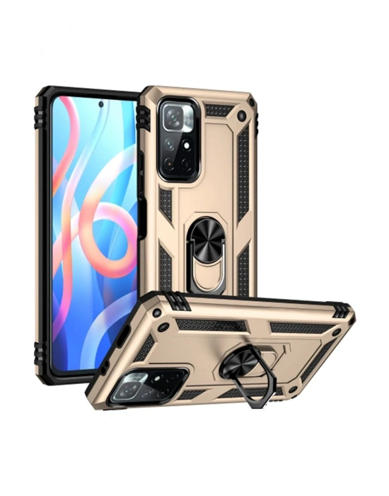 Newface Xiaomi Redmi Note 11T Kılıf Sofya Yüzüklü Silikon Kapak - Gold