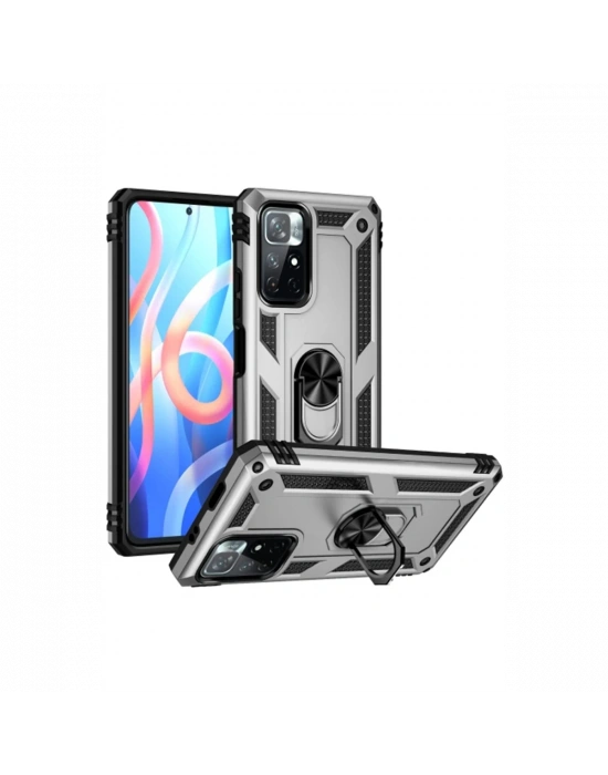 Newface Xiaomi Redmi Note 11T Kılıf Sofya Yüzüklü Silikon Kapak - Gümüş