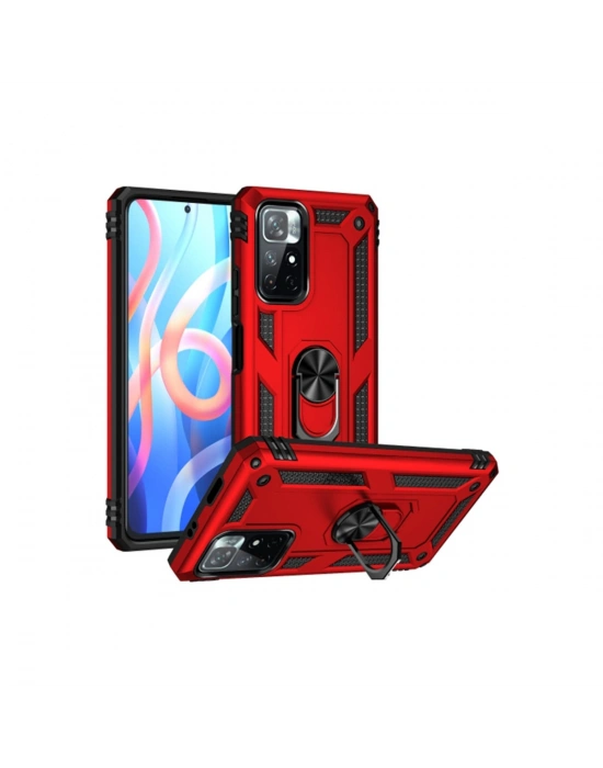 Newface Xiaomi Redmi Note 11T Kılıf Sofya Yüzüklü Silikon Kapak - Kırmızı