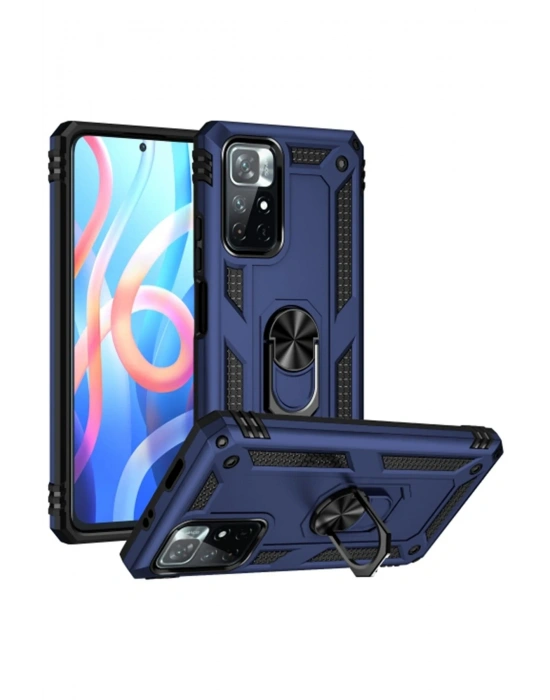 Newface Xiaomi Redmi Note 11T Kılıf Sofya Yüzüklü Silikon Kapak - Lacivert