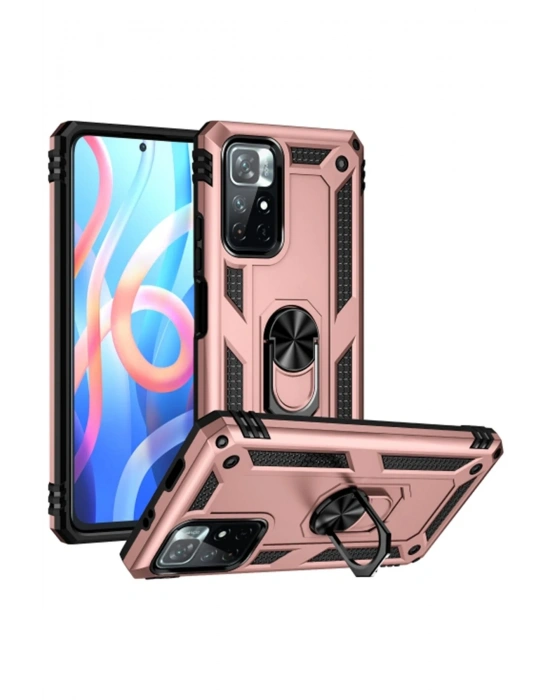 Newface Xiaomi Redmi Note 11T Kılıf Sofya Yüzüklü Silikon Kapak - Rose