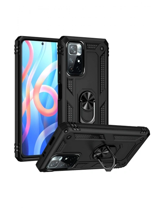 Newface Xiaomi Redmi Note 11T Kılıf Sofya Yüzüklü Silikon Kapak - Siyah