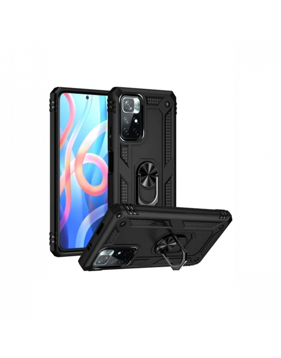 Newface Xiaomi Redmi Note 11T Kılıf Sofya Yüzüklü Silikon Kapak - Siyah