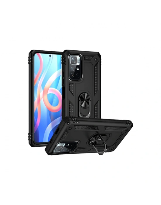 Newface Xiaomi Redmi Note 11T Kılıf Sofya Yüzüklü Silikon Kapak - Siyah