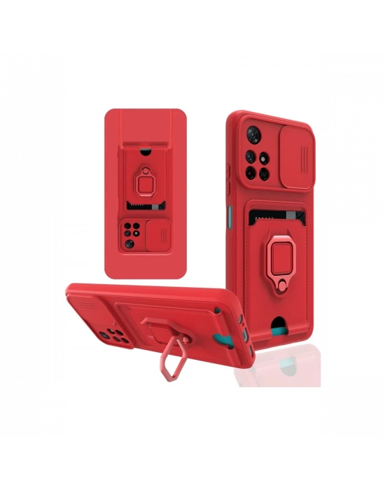 Newface Xiaomi Redmi Note 11T Kılıf Zuma Kartvizitli Yüzüklü Silikon - Kırmızı