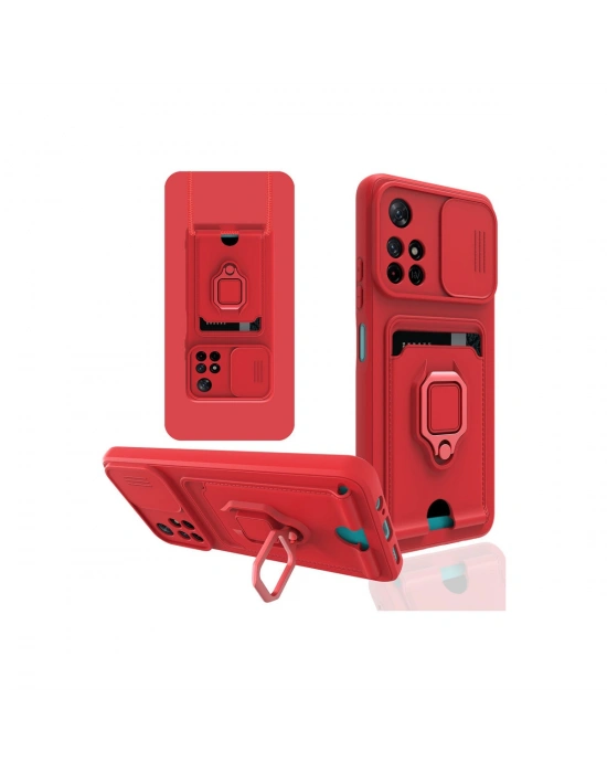 Newface Xiaomi Redmi Note 11T Kılıf Zuma Kartvizitli Yüzüklü Silikon - Kırmızı