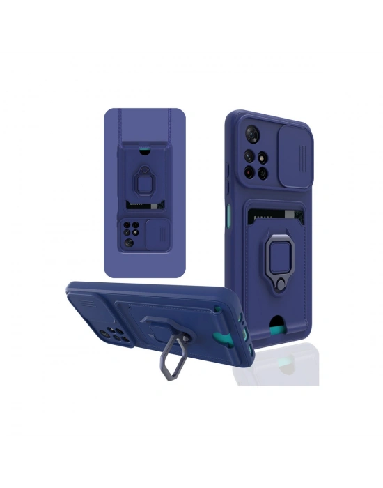 Newface Xiaomi Redmi Note 11T Kılıf Zuma Kartvizitli Yüzüklü Silikon - Lacivert