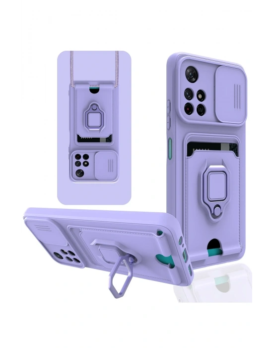 Newface Xiaomi Redmi Note 11T Kılıf Zuma Kartvizitli Yüzüklü Silikon - Lila