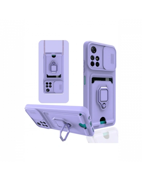 Newface Xiaomi Redmi Note 11T Kılıf Zuma Kartvizitli Yüzüklü Silikon - Lila