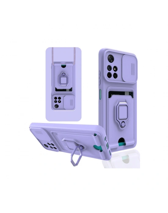 Newface Xiaomi Redmi Note 11T Kılıf Zuma Kartvizitli Yüzüklü Silikon - Lila
