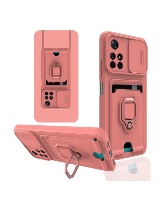 Newface Xiaomi Redmi Note 11T Kılıf Zuma Kartvizitli Yüzüklü Silikon - Pembe