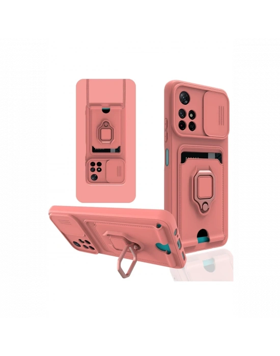 Newface Xiaomi Redmi Note 11T Kılıf Zuma Kartvizitli Yüzüklü Silikon - Pembe