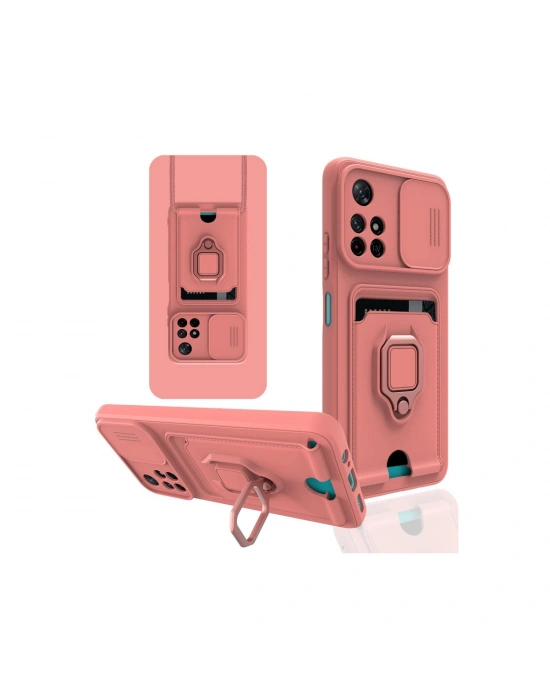 Newface Xiaomi Redmi Note 11T Kılıf Zuma Kartvizitli Yüzüklü Silikon - Pembe