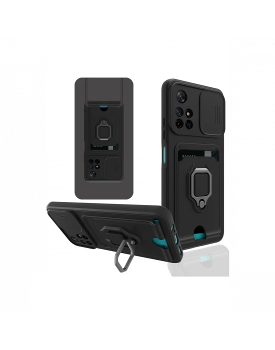 Newface Xiaomi Redmi Note 11T Kılıf Zuma Kartvizitli Yüzüklü Silikon - Siyah