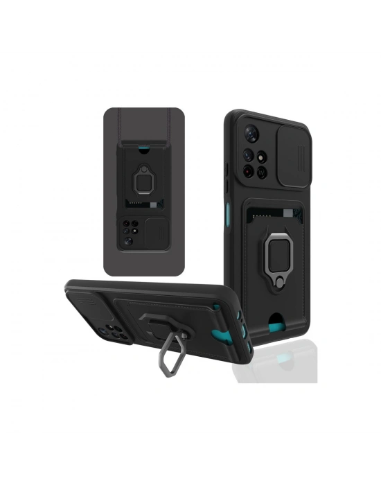 Newface Xiaomi Redmi Note 11T Kılıf Zuma Kartvizitli Yüzüklü Silikon - Siyah