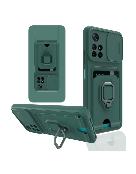 Newface Xiaomi Redmi Note 11T Kılıf Zuma Kartvizitli Yüzüklü Silikon - Yeşil