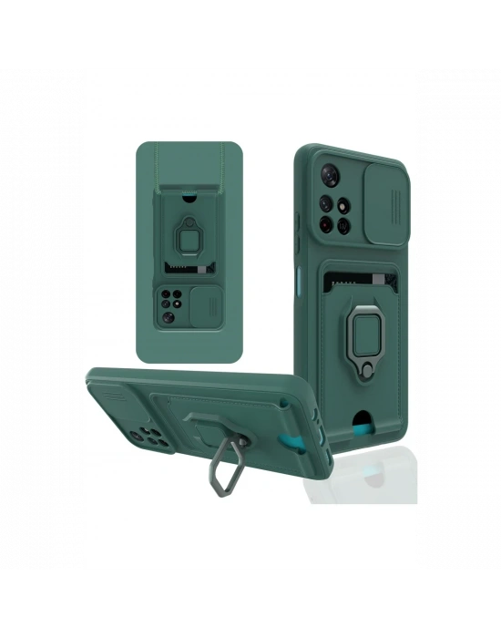 Newface Xiaomi Redmi Note 11T Kılıf Zuma Kartvizitli Yüzüklü Silikon - Yeşil